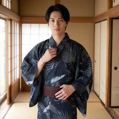 Detailansicht des Kranich Kimono Herren mit Stoffmuster