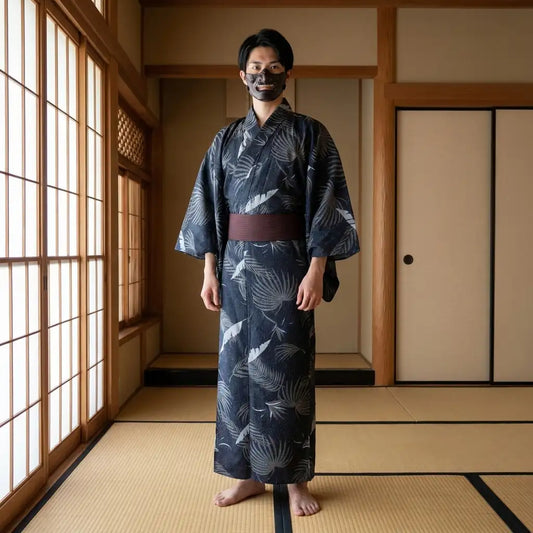 Kranich Kimono Herren in der Vorderansicht mit weiten Ärmeln