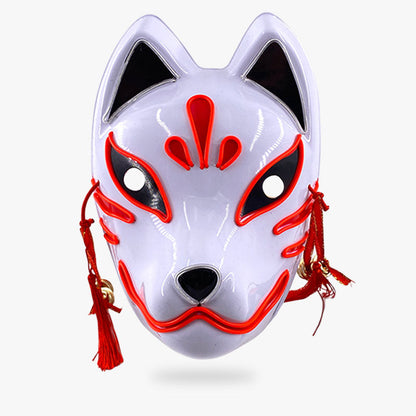 Leuchtende rote Kitsune Maske mit LED Effekt im Neon-Look