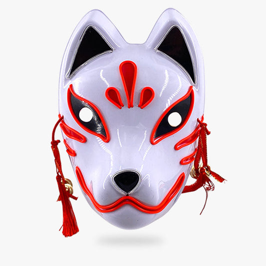 Leuchtende rote Kitsune Maske mit LED Effekt im Neon-Look
