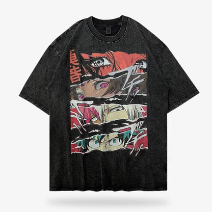 Schwarzes Manga T-Shirt mit ikonischen Anime-Augen Motiven
