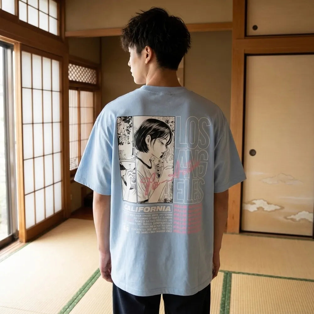 Manga T-Shirt Rückansicht mit Anime-Design im Harajuku-Stil