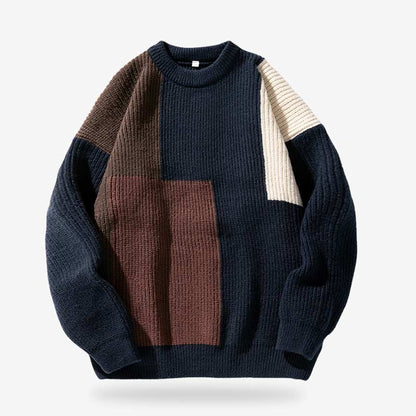 Japan-Style Pullover aus Kaschmir-Polyester-Mischung mit langen Ärmeln in drei Farbtönen, Navy dominiert
