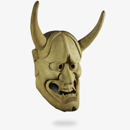 Von einem Kunsthandwerker gefertigte Noh Hannya Maske aus Fiberglas mit Hörnern und Fangzähnen