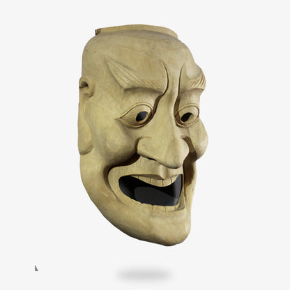 Von einem Kunsthandwerker gefertigte Noh Maske Kurohige aus Fiberglas, Dämonendesign, Frontalansicht