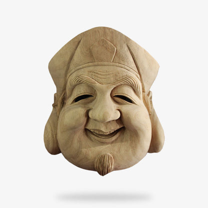 Von einem Kunsthandwerker gefertigte Noh Maske aus Fiberglas mit dem Gesicht eines lachenden alten Mannes
