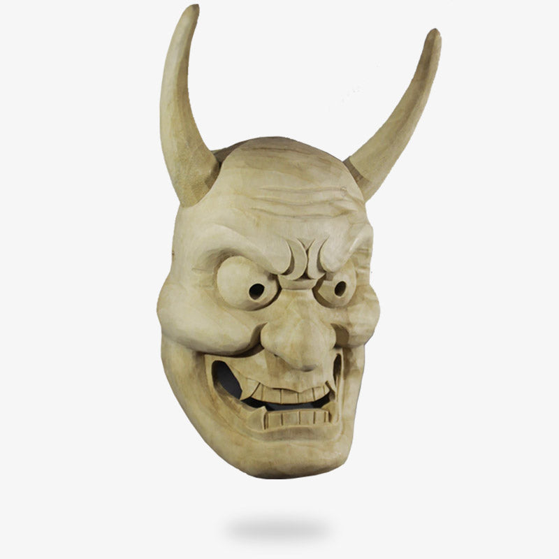 Detailansicht der Fiberglas Noh Maske Oni als Dekorationsobjekt
