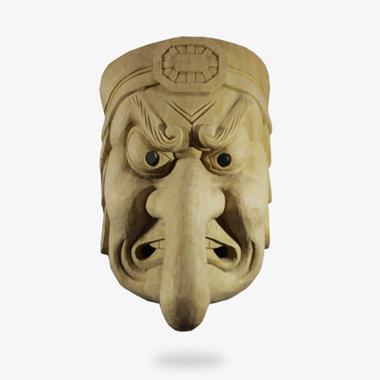 Noh Theater Maske des Tengu, von einem Kunsthandwerker gefertigt aus Fiberglas, Frontalansicht