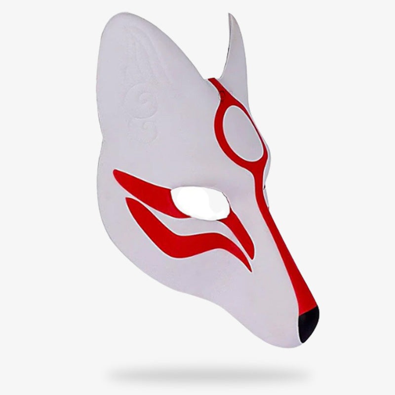 Okami Maske in Rot und Weiß im klassischen Kitsune Stil