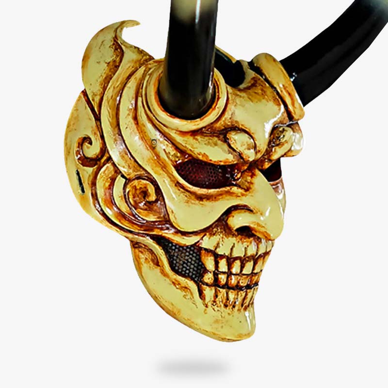 Oni Dämon Maske mit Hörnern, grün, aus Fiberglas gefertigt