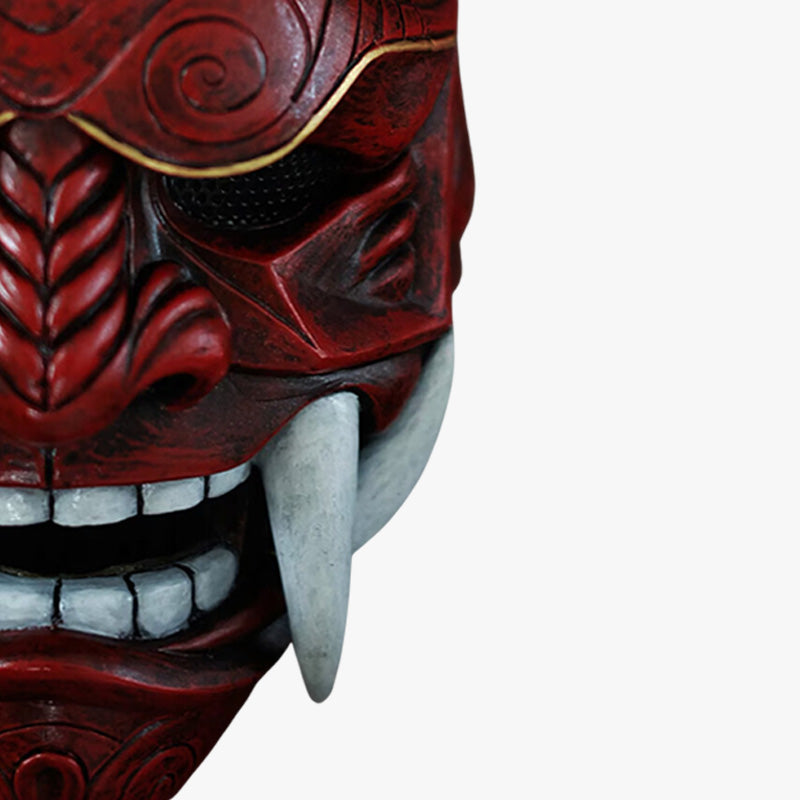 Oni Maske aus Fiberglas mit von einem Kunsthandwerker bemalten Details im Design eines japanischen Dämons