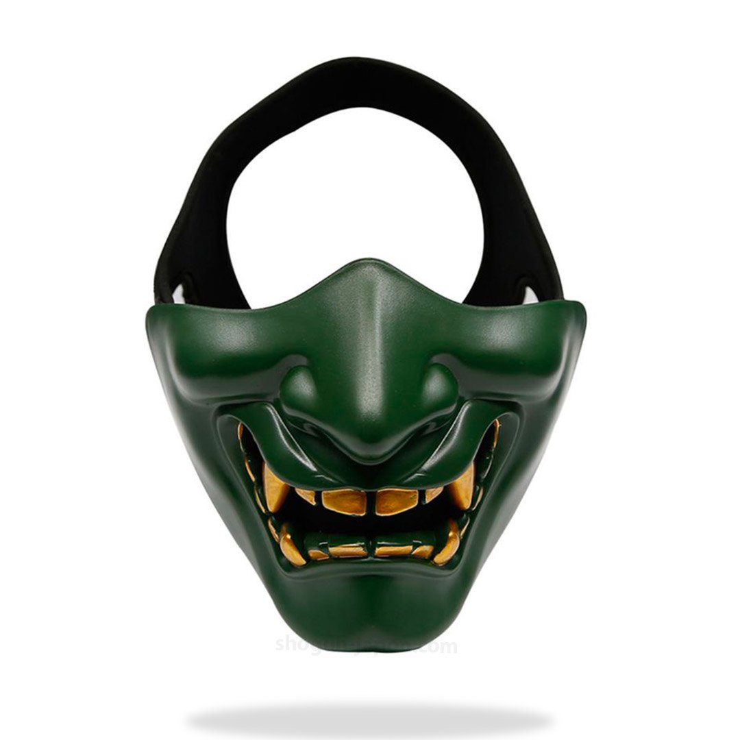 Grüne Oni Maske im Dämon-Samurai-Design aus Fiberglas für Cosplay und Airsoft