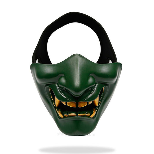 Grüne Oni Maske im Dämon-Samurai-Design aus Fiberglas für Cosplay und Airsoft
