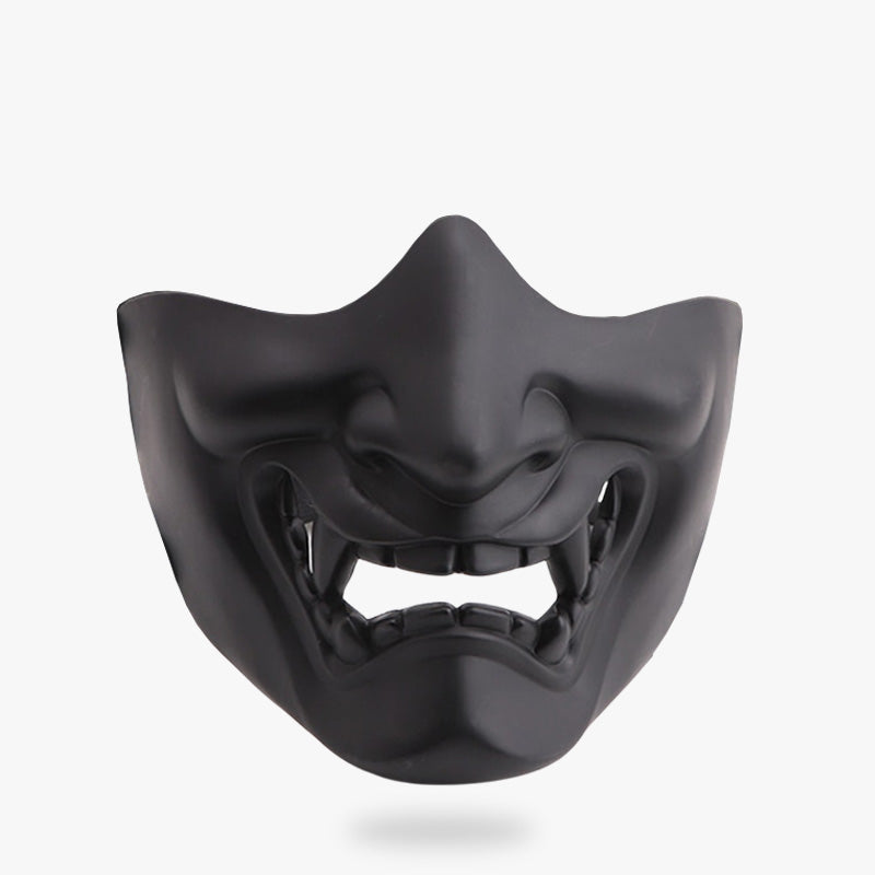 Schwarze Ninja Halbmaske aus Fiberglas mit dämonischen Zähnen und Fangzähnen
