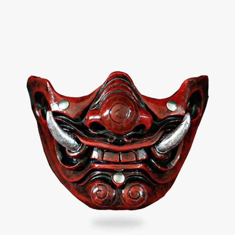Rot bemalte Oni Maske im Samurai-Stil als Halbmaske
