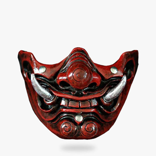 Rot bemalte Oni Maske im Samurai-Stil als Halbmaske