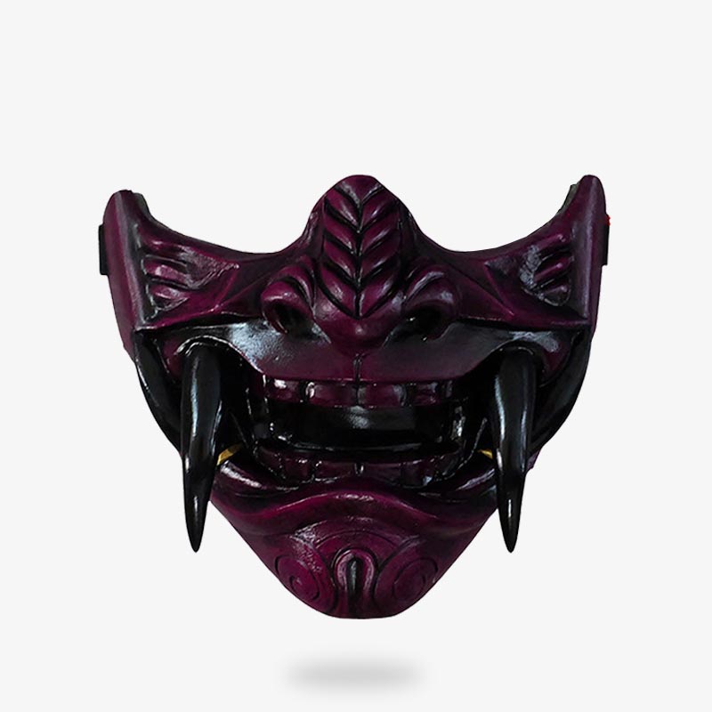 Samurai Maske im Oni-Design mit furchteinflößenden Zähnen und Reißzähnen