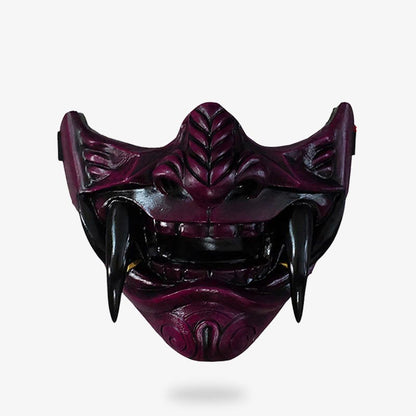 Samurai Maske im Oni-Design mit furchteinflößenden Zähnen und Reißzähnen