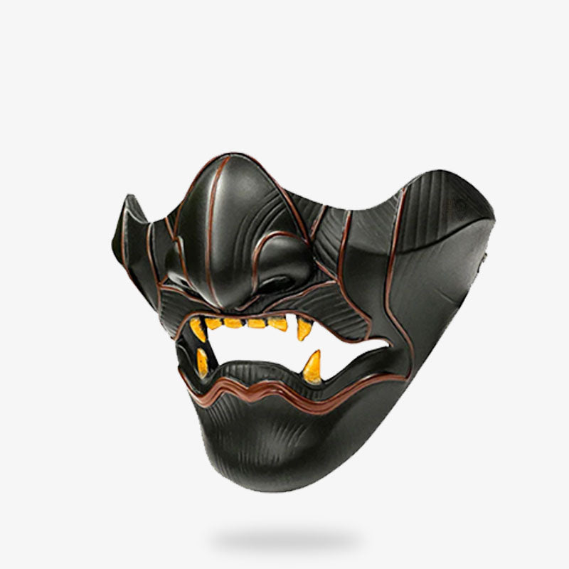 Schwarze Oni Halbmaske aus Fiberglas für Samurai Cosplay Kostüme