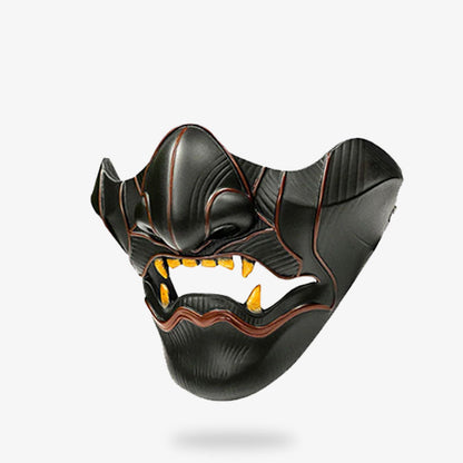 Schwarze Oni Halbmaske aus Fiberglas für Samurai Cosplay Kostüme