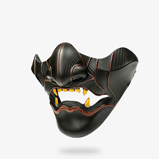 Schwarze Oni Halbmaske aus Fiberglas für Samurai Cosplay Kostüme