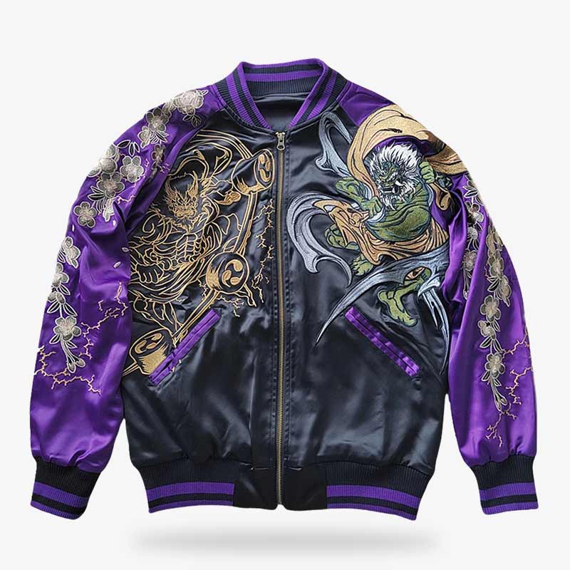 Sukajan Jacke mit Raijin Motiv, inspiriert vom japanischen Donnergott