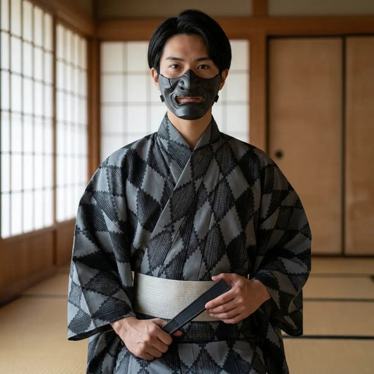 Detailansicht des Hishi-Musters am Herren-Kimono