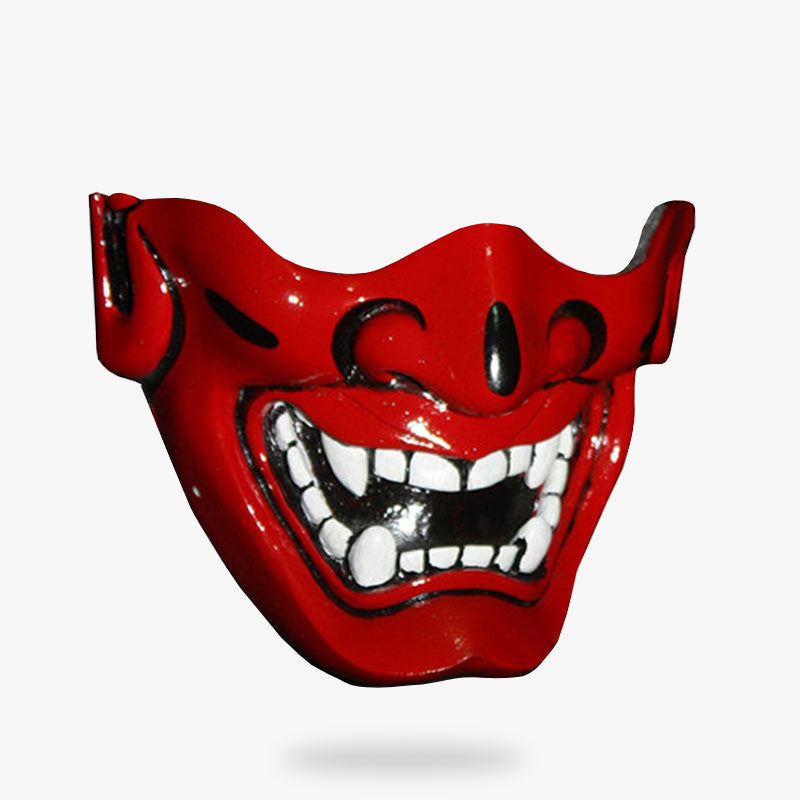 Rote Hannya Maske mit weiß bemalten Zähnen, Oni Dämonendesign aus Fiberglas