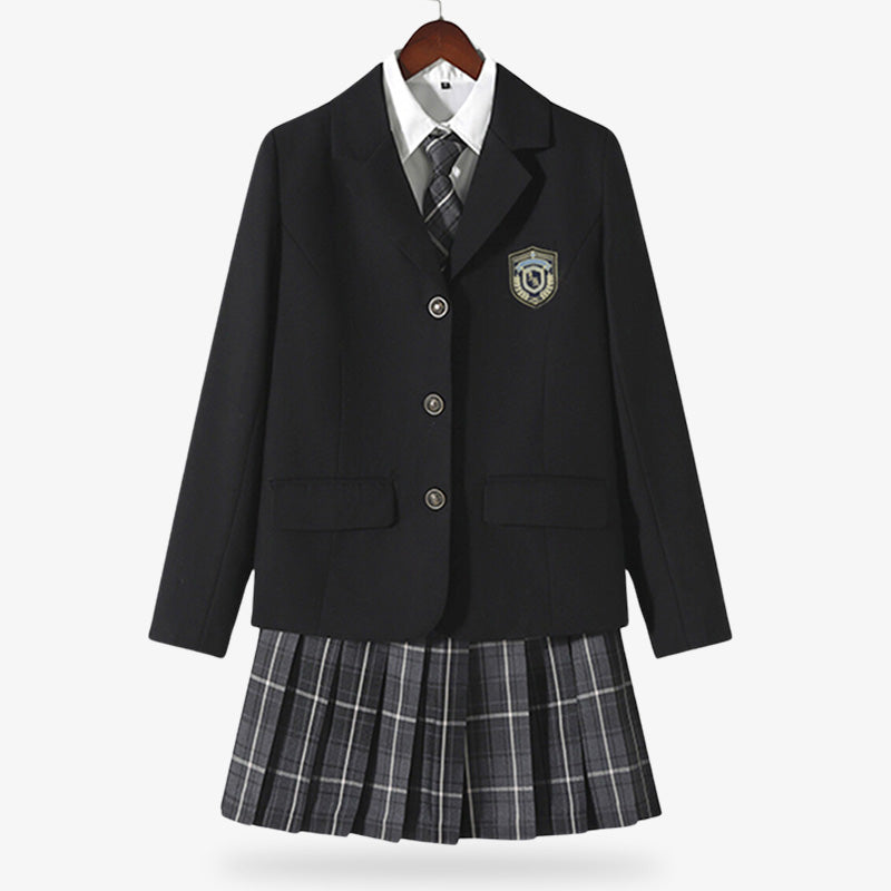 Sailor Fuku Schuluniform Cosplay Set mit kariertem Rock, Blazer, weißem Hemd und karierter Krawatte