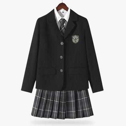 Sailor Fuku Schuluniform Cosplay Set mit kariertem Rock, Blazer, weißem Hemd und karierter Krawatte