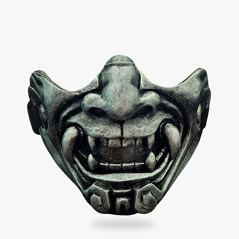 Samurai Halbgesichtsmaske aus Fiberglas mit dämonischem Gesichtsausdruck und Zähnen