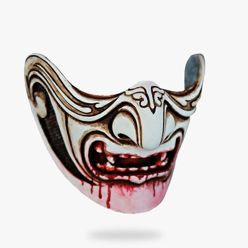 Weiße Samurai Oni Maske mit künstlichem Blut zum Kauf