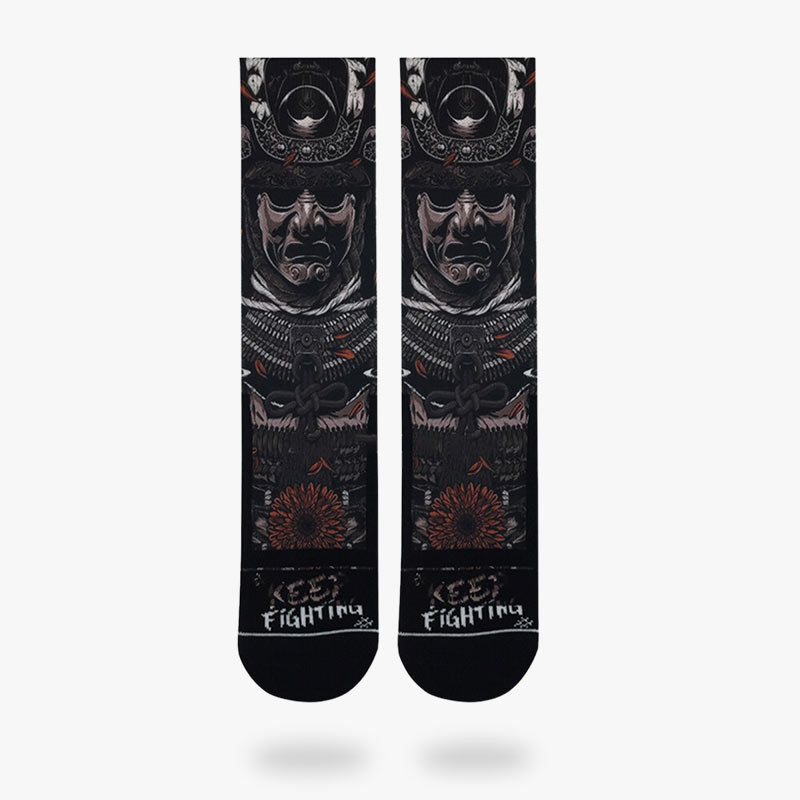 Japanische Samurai Socken, Rüstung und Helm gedruckt