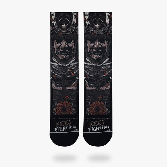 Japanische Samurai Socken, Rüstung und Helm gedruckt