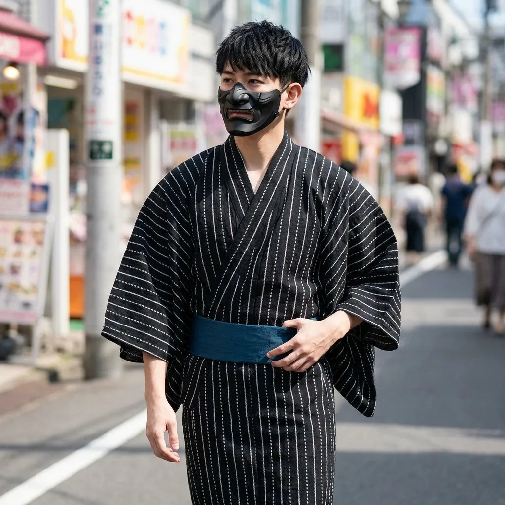 Schwarzer Kimono Cosplay in der Vorderansicht