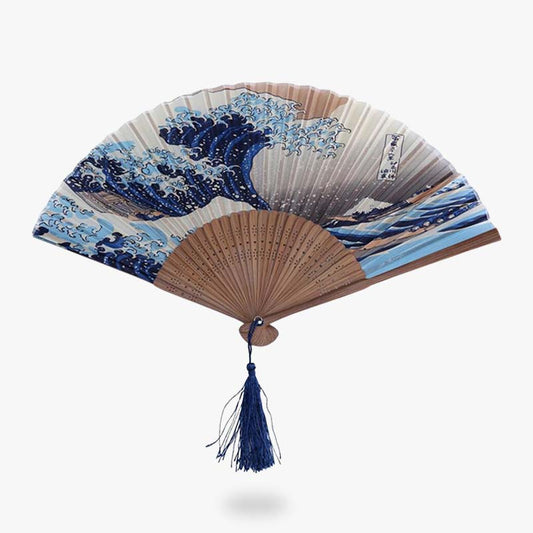 Sensu Faltfächer aus Bambus mit der Kanagawa-Welle von Hokusai