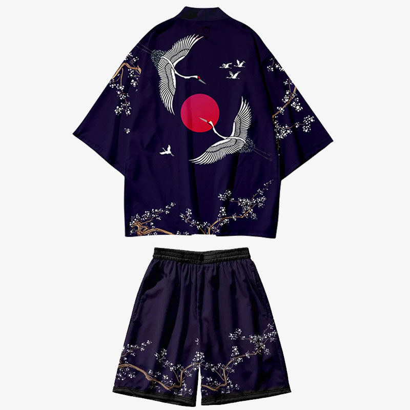 Sommerliches Kimono Set für Herren mit Kranich-Motiv