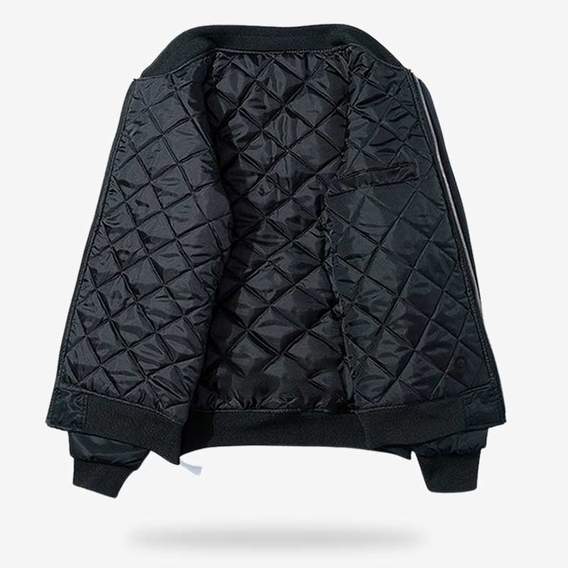 Schwarze Sukajan Bomberjacke mit Fleece-Futter und langen Ärmeln
