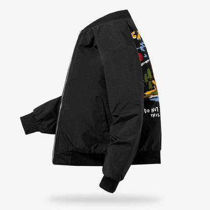 Schwarze Bomberjacke mit langen Ärmeln im Sukajan-Stil