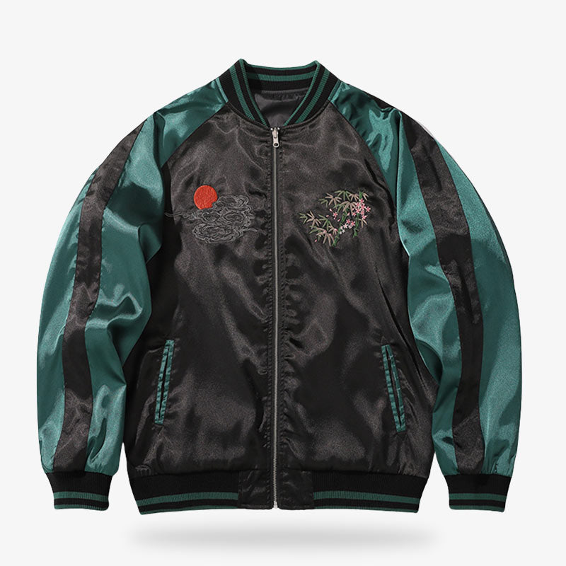 Die bestickte Bomberjacke vereint florale Muster mit einem kraftvollen Tigermotiv aus Stärke und Schönheit