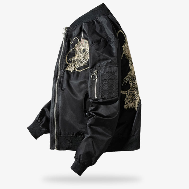 Sukajan Bomberjacke im japanisch inspirierten Stil mit Drachenmotiv