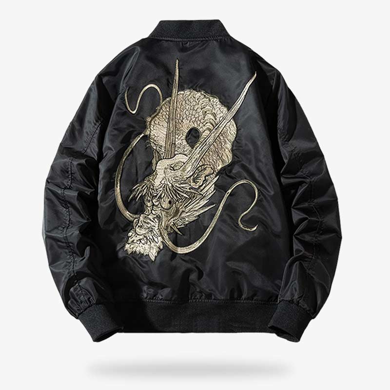 Sukajan Bomberjacke mit aufwendiger Drachenstickerei auf dem Rücken