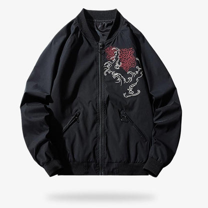 Japanische Souvenirjacke am Rücken und Blütenmotiv vorne