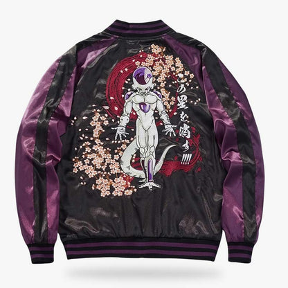 Sukajan Jacke mit Dragon Ball Motiv und Freezer Stickerei auf dem Rücken