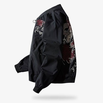 Schwarze Sukajan Jacke für Herren mit Drachen-Stickerei