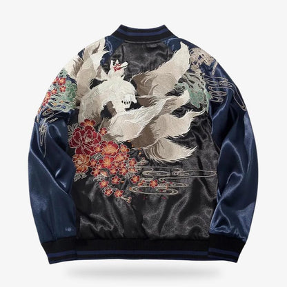 Sukajan Jacke mit kunstvoller Wolf-Stickerei und detailreichem Muster