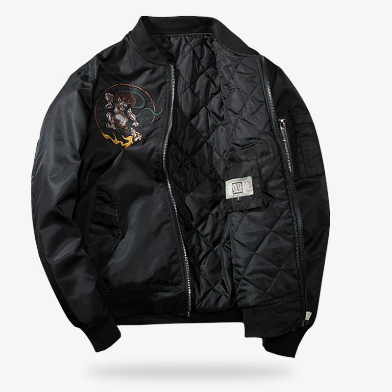 Herren tragen Sukajan Souvenir Bomberjacke im Streetstyle