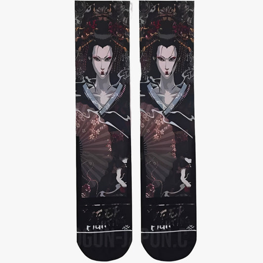 Japanische Charakter Socken, Fächer und Kanzashi-Kamm für Damen