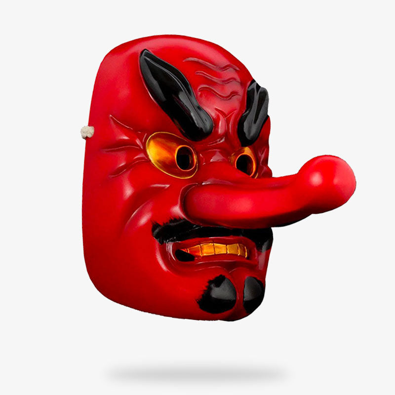 Rote Tengu Maske mit langer Nase aus der japanischen Folklore
