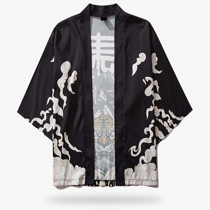 Detailansicht der schwarzen Tiger Kimono Jacke mit Tigermuster